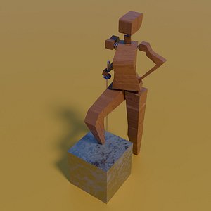 Wooden statue of a swordswoman 3D model