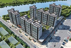 3D model Apartment Complex Exterior - Riverfront Masterplan with Cultural Retail Strip