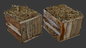 Open Wooden Shipping Crates with Straw Filling Scan 3D model