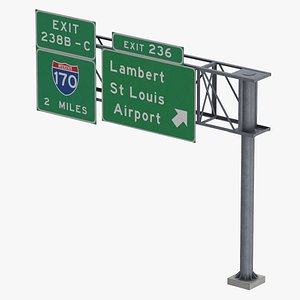 Green Direction Highway Signs 05 Blank and Labeled model