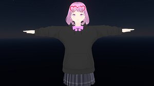 Game Ready Low Poly Anime Character Girl 35