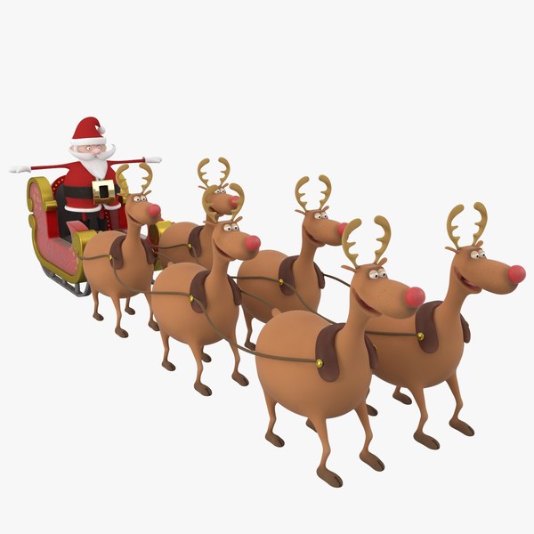 Cartoon santa claus sleigh reindeer 3D model - TurboSquid 1358550