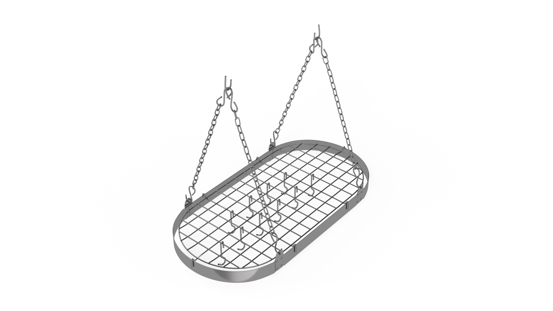 3D Model Oval Hanging Pot Rack Ceiling Mount Silver - TurboSquid 2157037