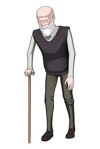 3D toon anime grandfather