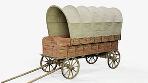 3D Wooden Medieval Carriage PBR Game Ready