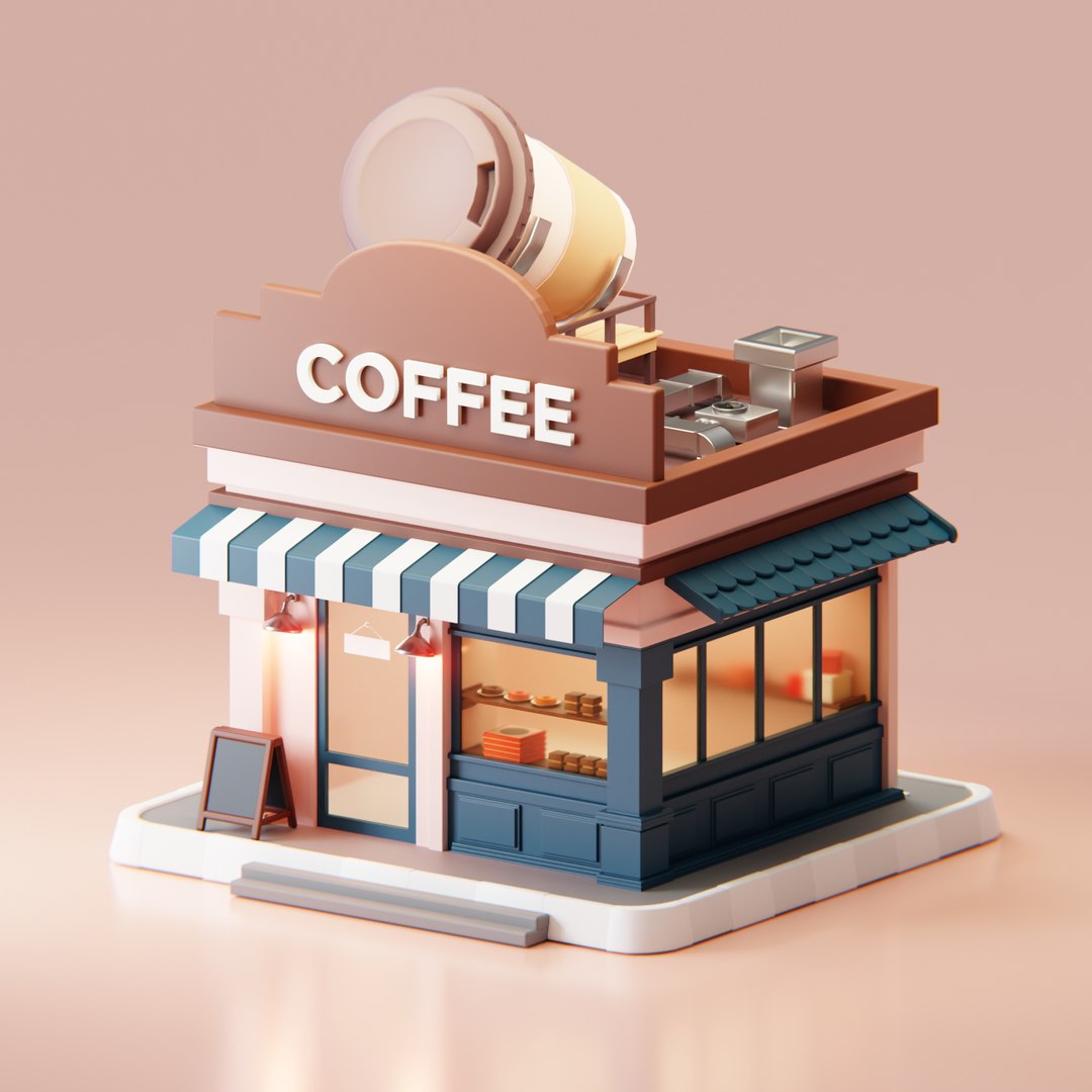 Coffee Shop Set BLENDER 3D Model Cycles 3D model