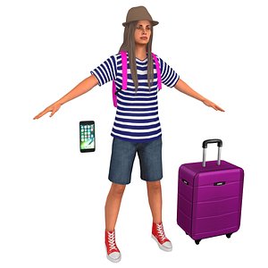female tourist woman backpack model