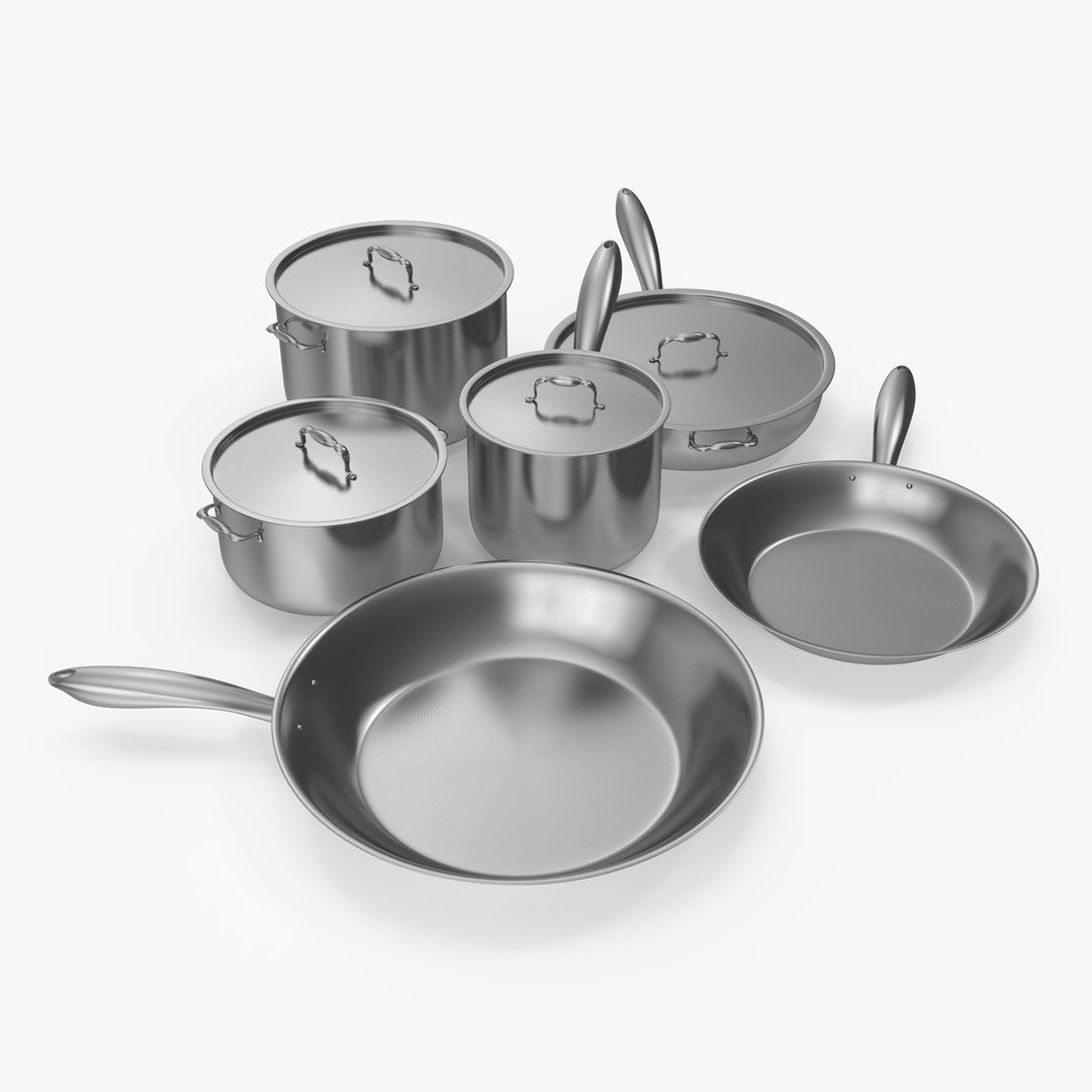 Stainless Kitchen Pot Set 6 piece 3D model preview