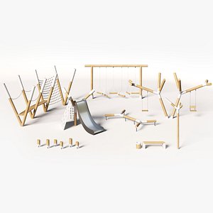 Playground set with bench and lantern 3D model