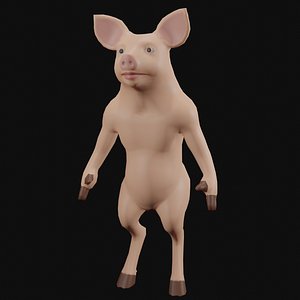 Bacon Boy Humanoid Pig Character Low Poly