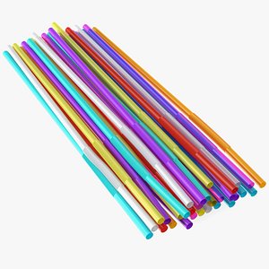 Pile of Multi Colored Drinking Straws 3D