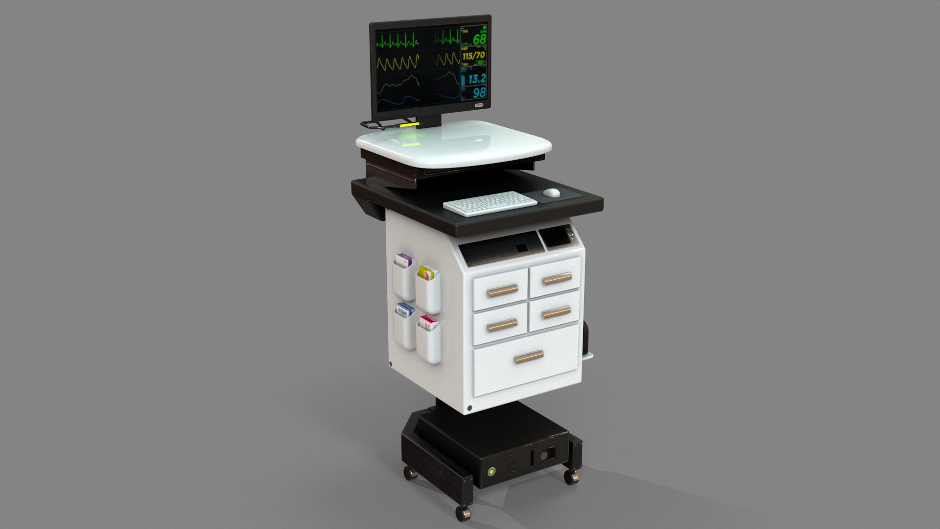 3D Model Mobile Computer Cart Workstation - TurboSquid 2001778