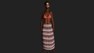 Realistic 3D Model of a Young Dark-Skinned Woman in Traditional Attire