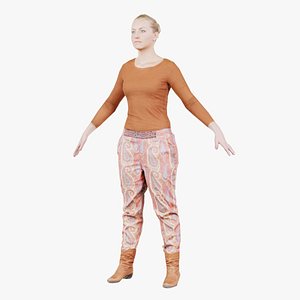 Woman in Orange Top and Floral Pants Remastered model