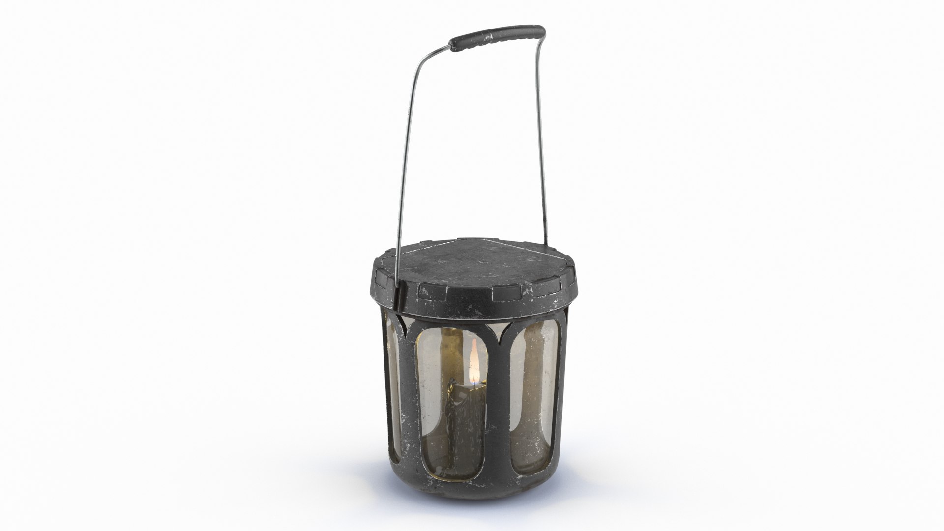 Vintage Candle Lantern with Hanging Handle Black Used 3D model preview