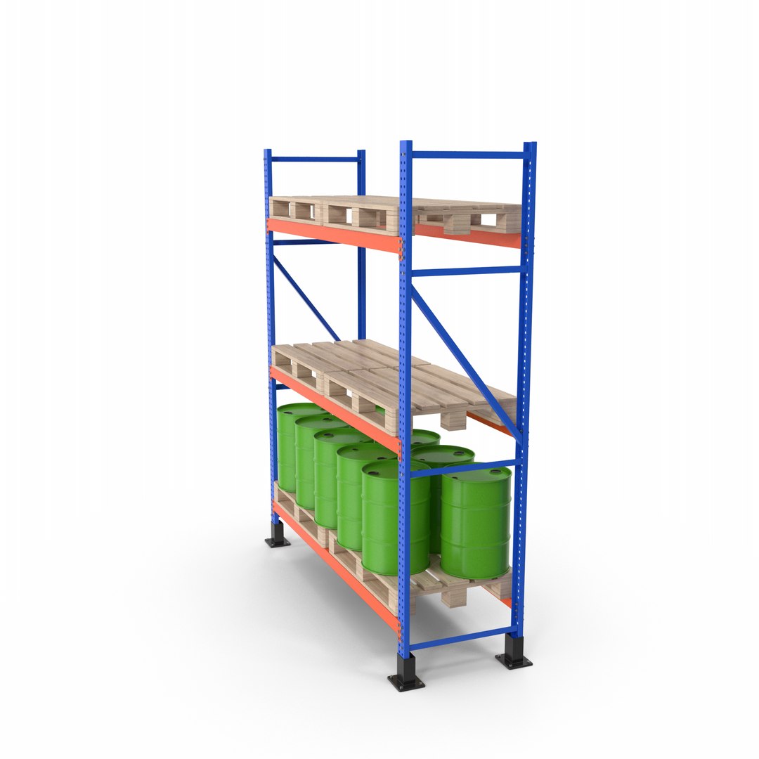 Pallet Rack And Green Barrels 3D - TurboSquid 2162261