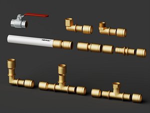 3D Brass Pipe Fittings Collection 3D Model