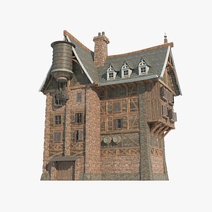 3D Medieval town architecture brick houses model
