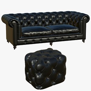 Chesterfield Leather Sofa With Ottoman