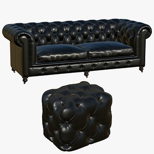 Chesterfield Leather Sofa With Ottoman
