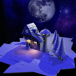 3D Stylised Winter Fantasy House with Tower Low Poly 3D Model
