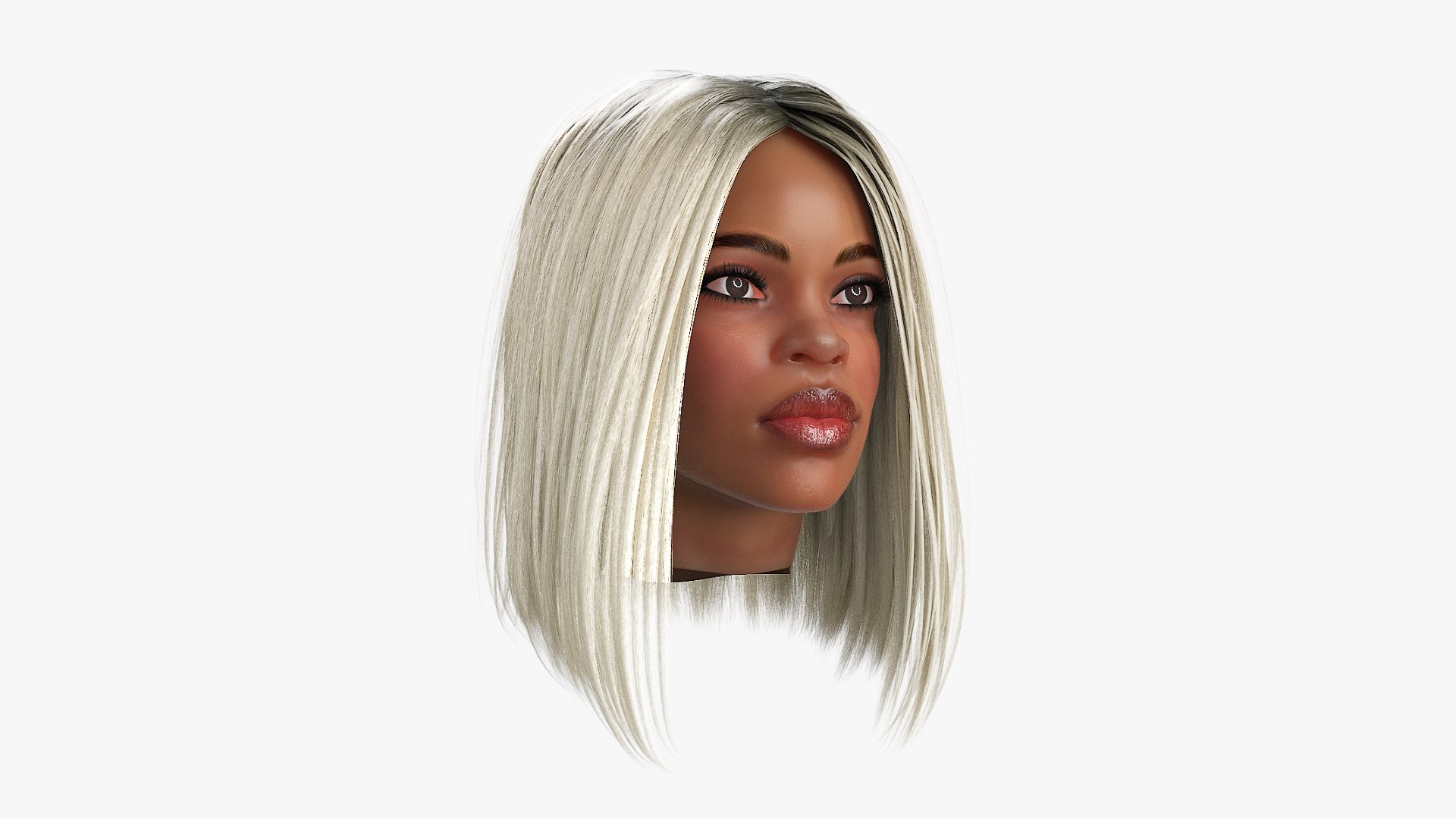 Blond Afro American Woman Head 3D model for industrial visualization, technical presentation, simulation, product rendering, and animation