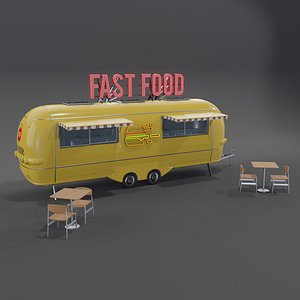 3D Yellow Fast Food Trailer