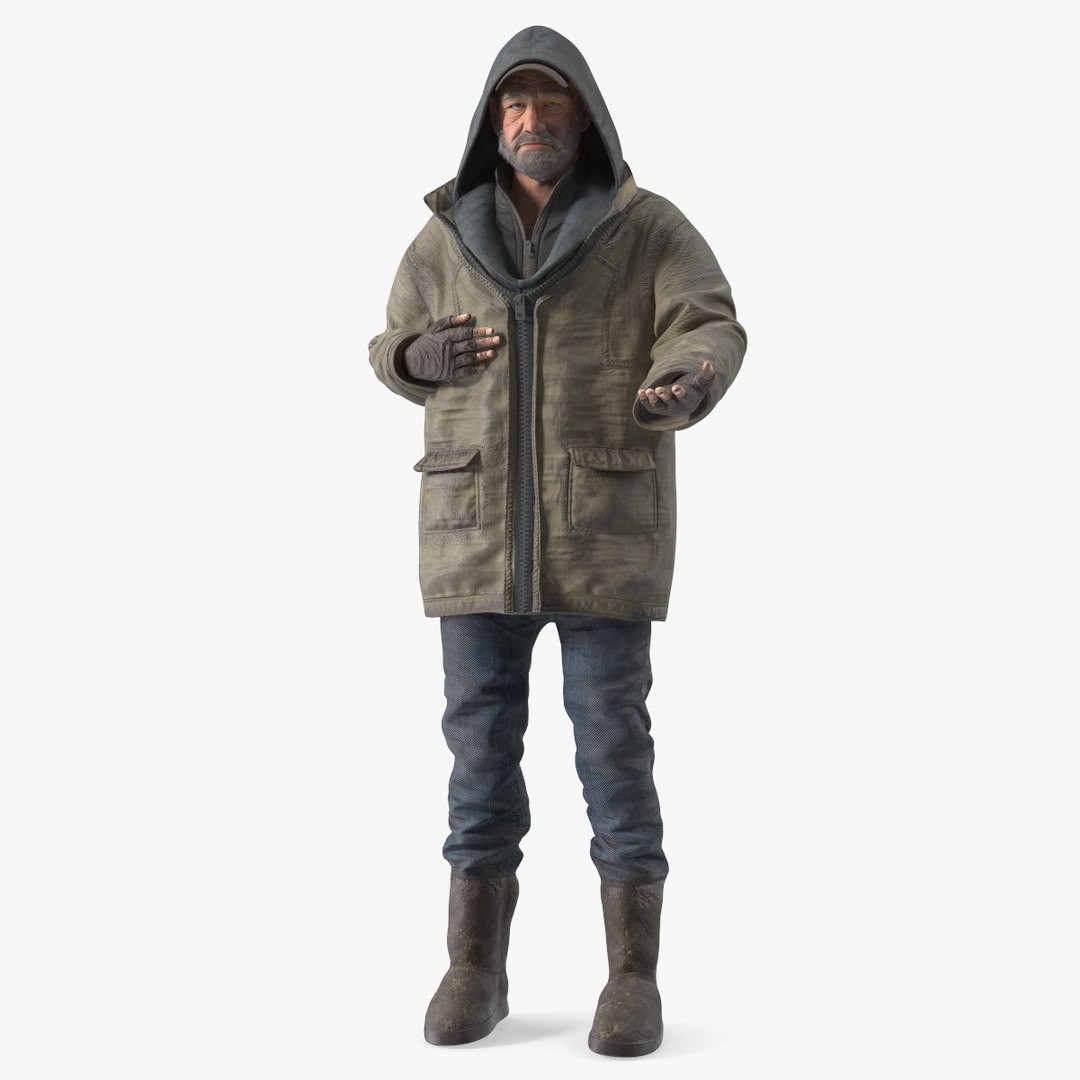 Homeless Old Man Begs for Alms 3D model preview