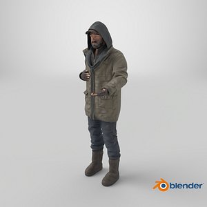 3D Homeless Old Man Begs for Alms