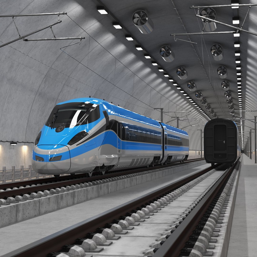 Tunnel Cross Section with Train 3D model preview