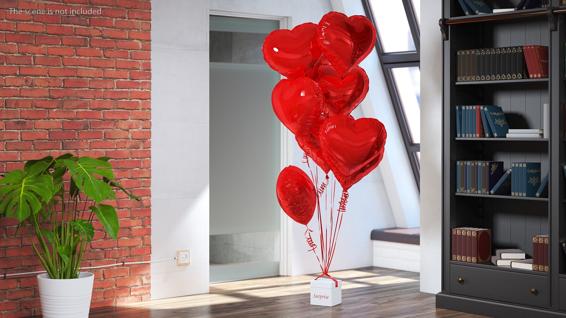 Heart Shaped Red Balloons Tied To Gift Box Model - TurboSquid 1814918