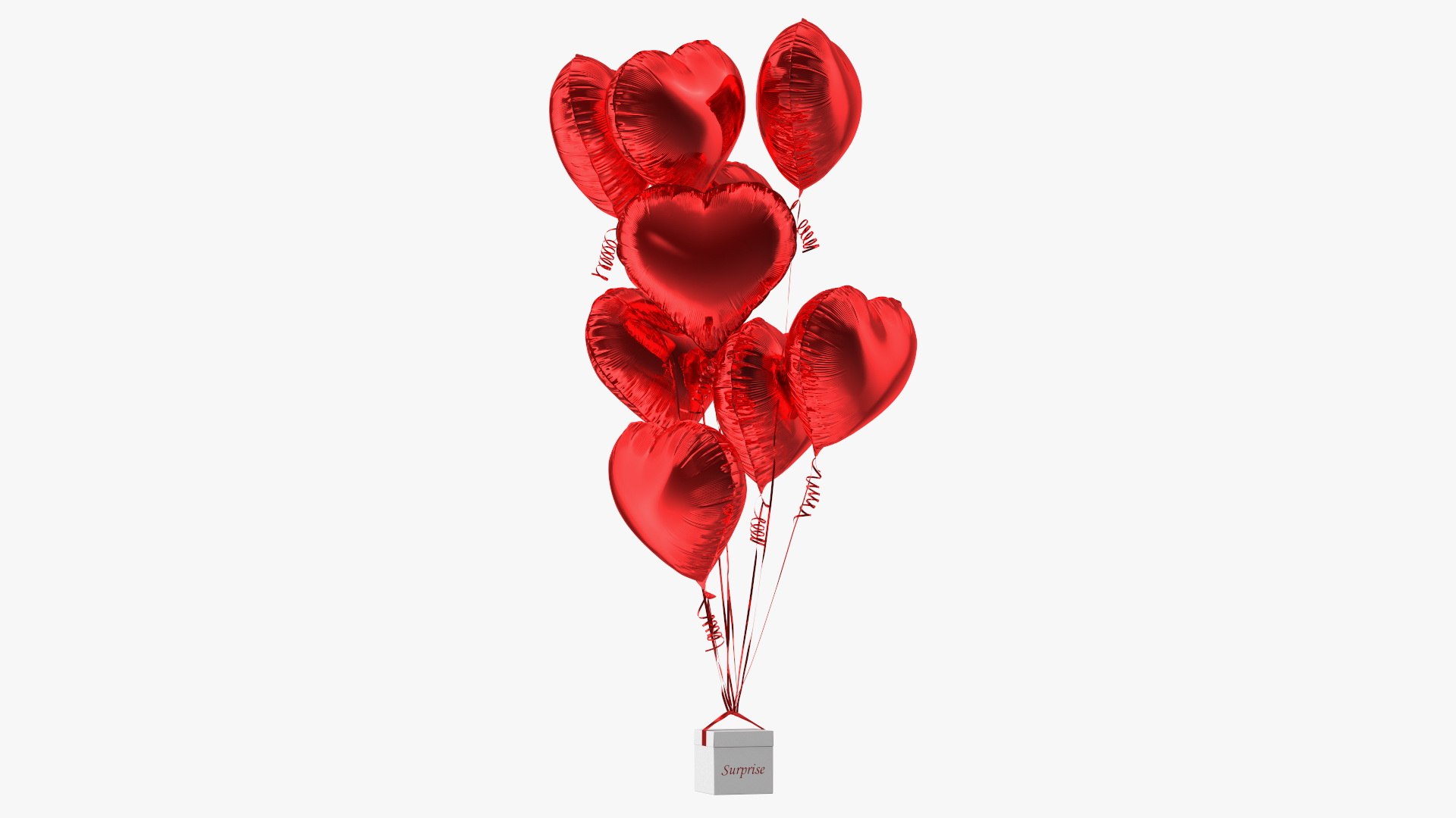 Heart Shaped Red Balloons Tied to Gift Box 3D model preview