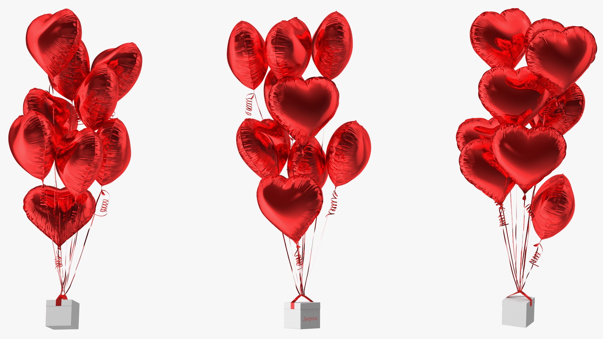 Heart Shaped Red Balloons Tied To Gift Box Model - TurboSquid 1814918