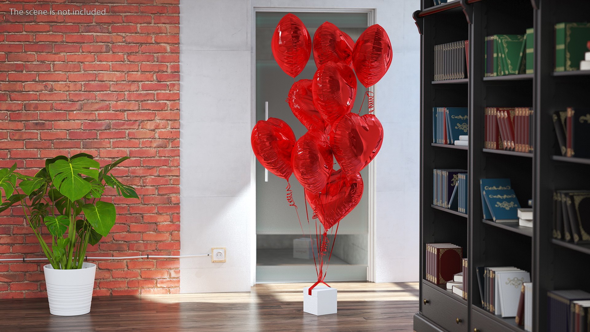 Heart Shaped Red Balloons Tied To Gift Box Model - TurboSquid 1814918