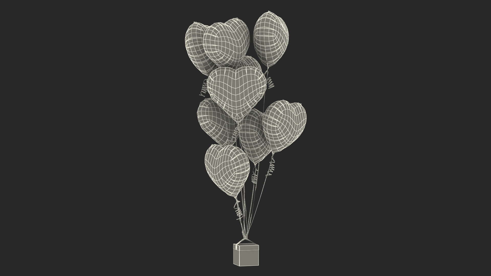 Heart Shaped Red Balloons Tied To Gift Box Model - TurboSquid 1814918