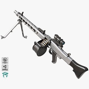 3D model Machine Gun 08 Silver All PBR Unity UE Textures
