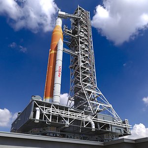 3D Space Launch System with Crawler Transporter and Launch Pad