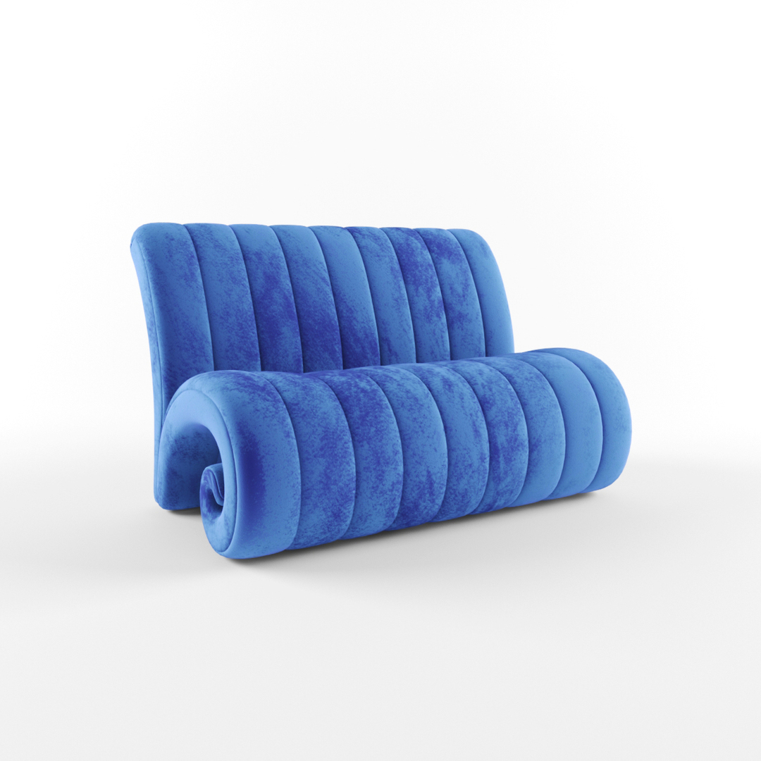3d Model Blue Fabric Sofa