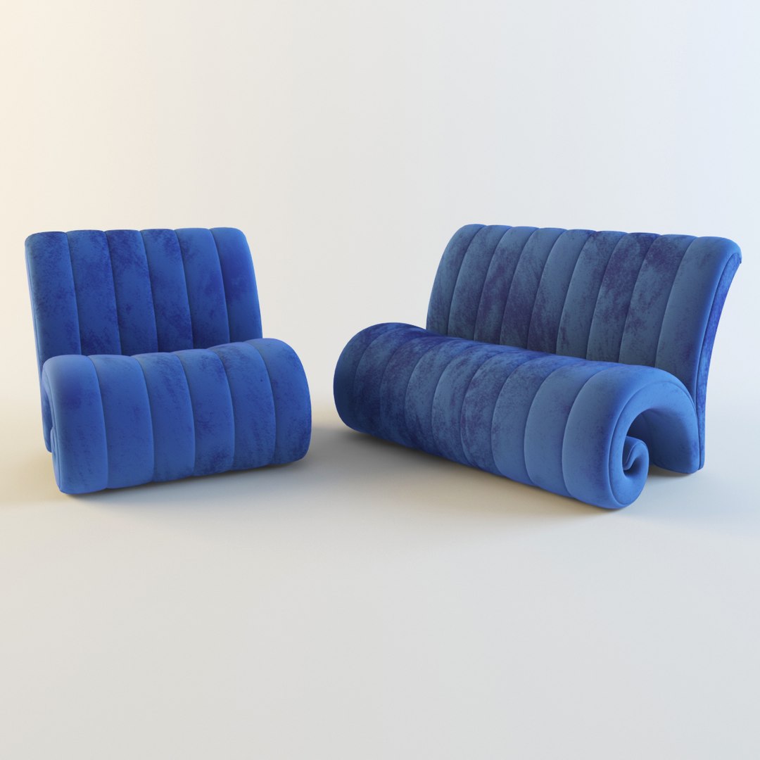 3d Model Blue Fabric Sofa
