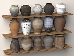 Vintage Primitive Pottery Large Vase Jar Collection Wabi Sabi PBR 3D model