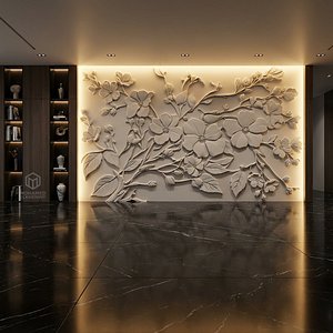 Modern Floral Relief Panel Wall Decor Set STL Mural CNC 323 model