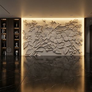Modern Floral Relief Panel Wall Decor Set STL Mural CNC 323
