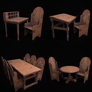 Elegant Wood Chair and Tables 3D model