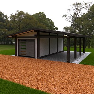 3D fachwerk garage with awning