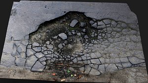 road destroyed asphalt cracked debris PBR photogrammetry model