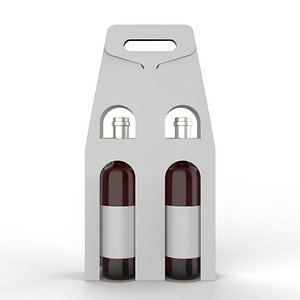Packaging holder for two wine bottles including die-cut design model