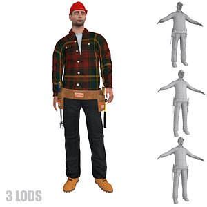 rigged worker lods s 3d max