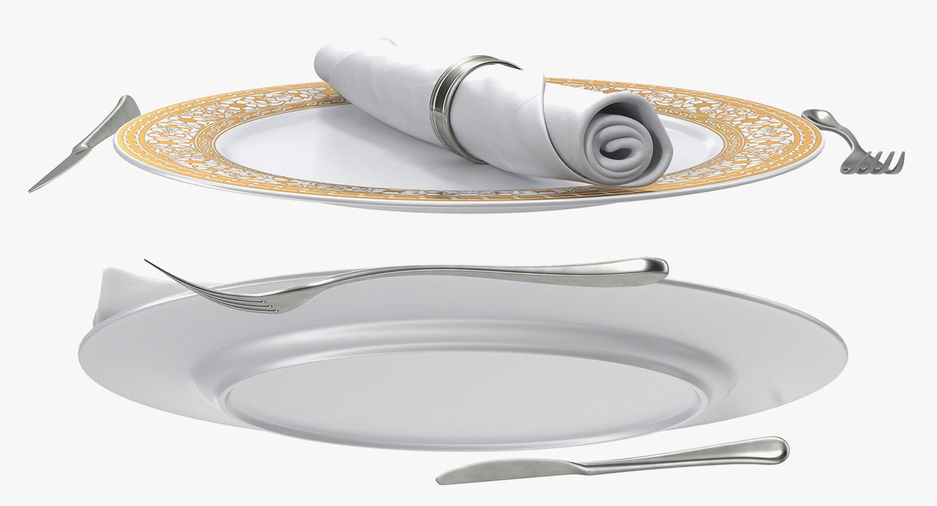 3D Plate Silverware Dinner Set - TurboSquid 1382566