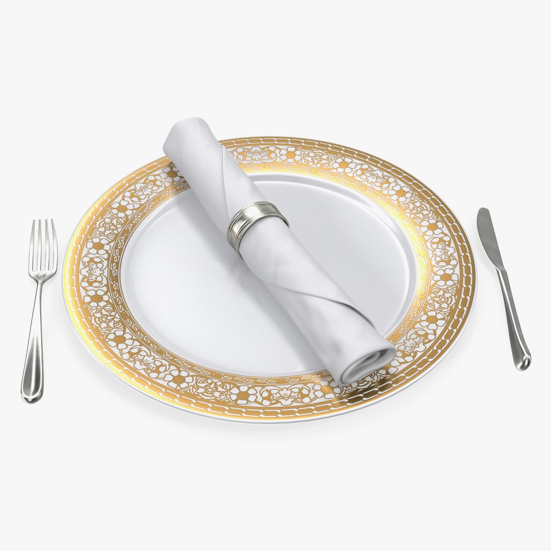 Empty Plate And Silverware Set 3D model preview