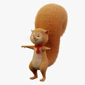 Squirrel Cartoon Rigged with Fur